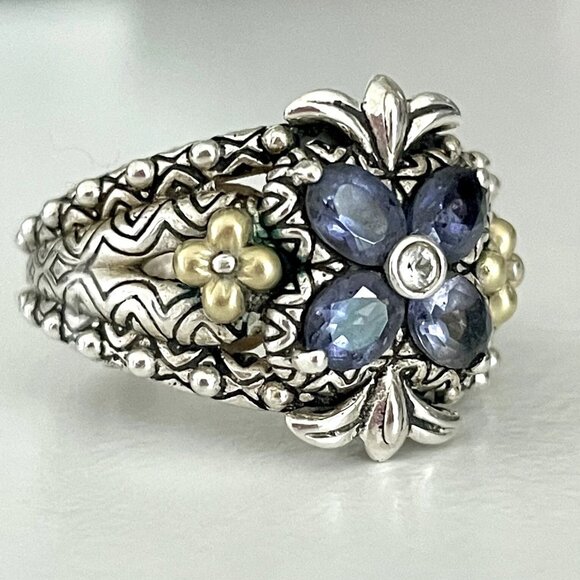 Barbara Bixby Sterling Silver & 18K Blue Topaz Flower Fashion Ring Size 6.25 - Picture 9 of 10